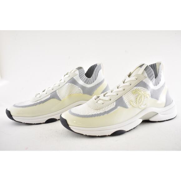 Chanel 22C Mens White Grey Knit Sock Clear CC Logo Low Top Trainer Sneaker 44 11 - Picture 10 of 12